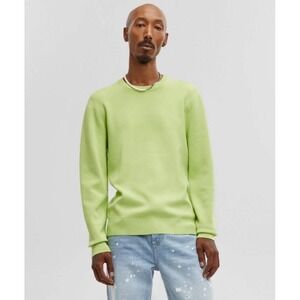 Mode of One Mens Boxy Sweater Acid Green Crew Neck Knit Top Small NEW
